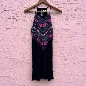 Takara Sleeveless Dress Geometric Aztec Pink Black Travel Rayon Womens Small